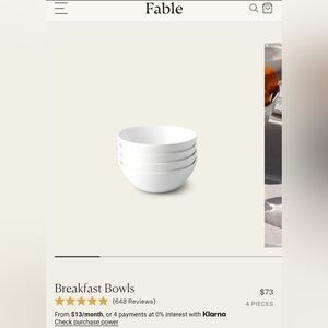 Fable White Breakfas Bowls Set Of 4 Semi Matte White Speckled, Note:No Bundling